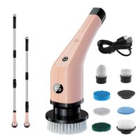 Electric Spin Scrubber Cleaning Brush Household Cordless Bath Tub Power Floor Scrubber With 7 Replaceable Heads for Cleaning(Pink)
