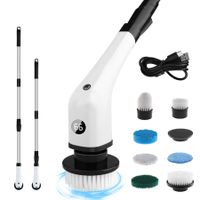 Electric Spin Scrubber Cleaning Brush Household Cordless Bath Tub Power Floor Scrubber With 7 Replaceable Heads for Cleaning(White)