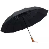 Wood Handle Smart 12 Ribs Umbrella Automatic Open Windproof Design Stylish and Sturdy Strong Resistance Storms