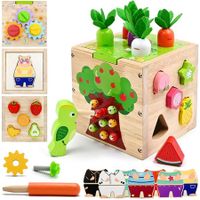 Baby Wooden Activity Cube Center Toys, 6 in 1 Montessori Educational Learning Sensory Toys for Toddlers Kids Fine Motor Skills Games