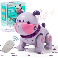 Robot Dog Pets Toy Remote Control Robot Dog Toy with Touch Interaction, Recordable, Soothing Music Mode, LED Light(Pureple)