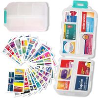 Pill Organizer with Medicine Labels Travel Daily Pill Container Mini Medication Organizer Storage Pill Organizer Travel Essentials Pill Case 7 Day Pill Organizer (White & 146 Lables)