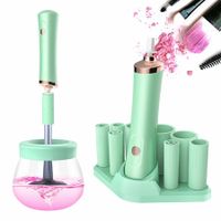 Makeup Brush Cleaner and Dryer Machine Electric Cosmetic Automatic Brush Spinner with 8 Size Rubber Collars(Green)