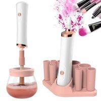 Makeup Brush Cleaner and Dryer Machine Electric Cosmetic Automatic Brush Spinner with 8 Size Rubber Collars(Pink)