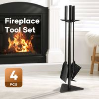 4PCS Fireplace Tool Set Firepit Accessories Poker Fire Shovel Brush Stand Black Cast Iron
