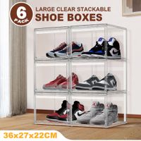 6pcs Shoe Storage Boxes Large Plastic Stackable Clear Containers Organiser Display Cases for Sneaker Clothes Bins with Lids