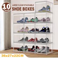 10pcs Shoe Storage Boxes Plastic Large Clear Stackable Organiser Bins Containers Sneaker Display Cases Organizer with Lids