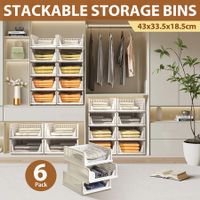 6pcs Storage Boxes Plastic Stackable Shoe Container Handbag Closet Clothes Organizer Foldable Drawers Shelf Baskets