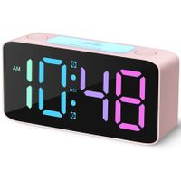 Super Loud Alarm Clock for Heavy Sleepers,Digital Clock with 7 Color NightLight,Adjustable Volume,Dimmer,Small Clocks for Bedrooms,Ok to Wake Up for Kids,Teens (Pink+RGB)