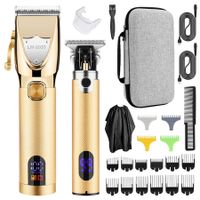 Cordless Hair Clipper, Professional Hair Clipper, Rechargeable Electric Hair Cutting Machine, Detail Trimmer (Gold)