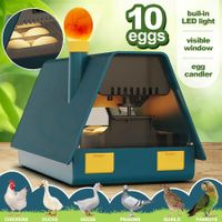 10 Eggs Incubator Chicken Hatcher Turning for Quail Duck Poultry Bird Hatching Automatic Humidity Control Candler