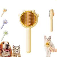 Pet Hair Cleaner Brush, Cat Grooming Brush with Release Button, Cat Brush for Removing Long or Short Hair, Cat Massage Brushes,Yellow,1 Pack