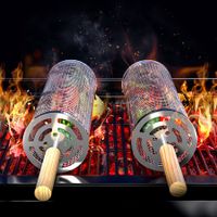 Grill Basket 2PCS Rolling Grill Baskets with Handle BBQ Grill Basket for Outdoor Grill Barbecue Stainless Steel Accessories