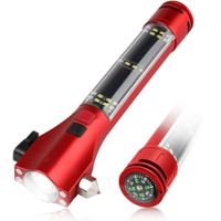 Car Safety Hammer Flashlight  LED High Lumens Rechargeable Solar Powered Escape Kit, Window Glass Breaker and Seatbelt Cutter(Red)