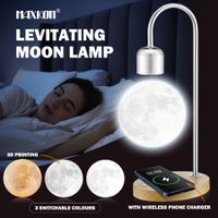Levitating Moon Light LED Floating Bedside Table Night Lamp 3D Printing Magnetic Home Decor 3 Colours Phone Charger