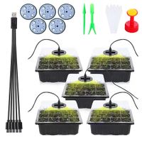 5pcs Seedling Tray With Led Grow Lights Plant Seed Starter Tray Kit Greenhouse Growing Trays With Holes Color Black