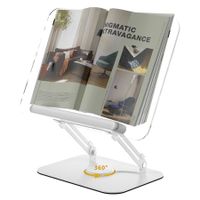 Acrylic Book Stand for Reading,Adjustable Holder with 360 Degree Rotates Base & Page Clips,Foldable for Cookbook,Music Scores,Laptop,Tablet