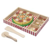 Wooden Pizza Play Food Set With 30 Toppings, Pretend Food And Pizza Cutter/ Toy For Kids Ages 3+