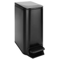 Slim Bathroom Trash Can with Lid Soft Close,6 L/1.6 Gallon Stainless Steel Garbage Can with Removable Inner Bucket,Step Pedal,Small Trash Cans for Bedroom,Office,Kitchen (Black)