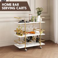 3-Tier Bar Cart Rolling Serving Drinks Tea Coffee Wine Rack Glass Holder Mobile Trolley Outdoor Kitchen Storage Shelves