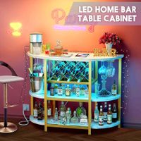 Coffee Bar Cabinet with LED Light Console Table Wine Rack Serving Drinks Liquor Glass Holder Baker Kitchen Shelves