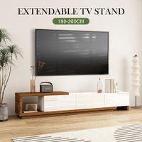 Extendable TV Stand Unit Storage Cabinet Entertainment Centre Console Table Bench 3 Drawers Walnut and White