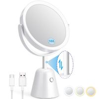 10X Magnifying Mirror with Light,Light Up Mirror 3 Light Colors Dimmable Rechargeable Vanity Mirror,8.5" Lighted Makeup Mirror with Magnification