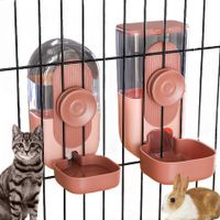 Feeder and Water Dispenser Hanging Automatic Food Water Dispenser Auto Pet Feeder and Waterer Set for Puppy Kitten Rabbit Chinchilla(Pink)