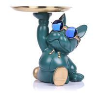 Bulldog Tray Statue, Modern Bulldog Butler Statue with Key Tray, for Candy Shelf, Storage Tray Statue, Home Decor,Green