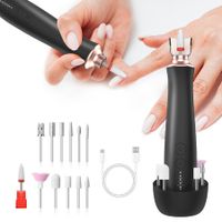 Electric Cordless Nail Drill Portable Manicure Pedicure Kit with Stand,5 Speeds Nail Grind Trimmer Buffer Powerful Hand Foot Nail Grinder-Black