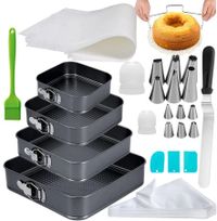 194Cake Square Pan Sets for Baking Cake Decorating  4 Springform Pans Set , Icing Tips, Cake Leveler CheeseCake Pan