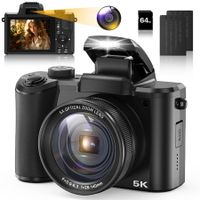 5K Digital Camera for Photography and Video Autofocus 5X Optical Zoom 64MP Vlogging Camera 6-Axis Stabilization Compact Travel Dual Cameras with 64G SD Card