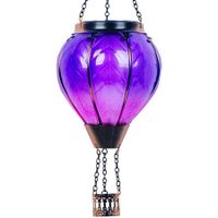 Purple Hot Air Balloon Solar Lantern with Flickering Flame Light Glass Solar Powered Hot Air Balloon Lamp Waterproof Hanging Hot Air Balloon Led Lights