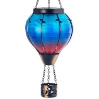 Blue Hot Air Balloon Solar Lantern Glass Solar Hot Air Balloon Flickering Flame Hanging Garden Light Waterproof Solar Lamp Hot Air Balloon Garden Yard Farmhouse Decor