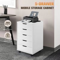 5 Drawer File Cabinet Mobile Filing Document Organiser Chest Home Office Storage Cupboard Printer Stand White 40x38x68cm