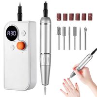 Portable Nail Drill Kit Rechargeable Nail Machine Electric Cordless Efile Nail Drill Set with 6 Nail Bits, Manicure Pedicure Tool,White