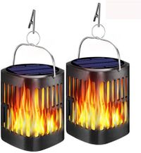 Solar Hanging Lanterns Outdoor, Flickering Flames Outdoor Solar Lights Hanging Lanterns (2 Pack)