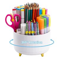 Desk Organizer, 360 Degree Rotating Pen Holder for Desk, Desk Organizers and Accessories with 5 Compartments Pencil Organizer, Art Supply Storage Box Caddy for Office, Home, White