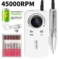 45000RPM Electric Nail Drill Machine Professional Nail Drills for Gel Nails Polish Rechargeable Portable Nail File Manicure Tool Color White