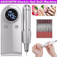 45000RPM Nail Drill Machine Rechargeable Nail File Nails Accessories Gel Nail Polish Sander Professional Tool Manicure Set Color White