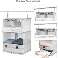 Carry on Closet Suitcase, Hanging Packing Cubes for Closet, Portable Hanging Travel Shelves Bags Organizer Collapsible Travel Closet with 2 Hooks