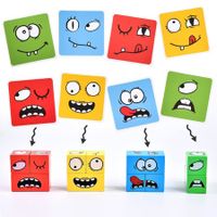 Wooden Face Changing Magic Cube Game Expression Puzzle Building Blocks Pattern Matching EducationalToy Board Games Christmas Party  Birthday Gift