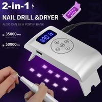 2 in 1 Portable Electric Nail Drill 35000 RPM Electrical Professional Nail File Kit, Nail Dryer UV Lamp Manicure for Acrylic, Gel Nails-Silver