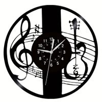 Music Guitar Vinyl Records Wall Clock Music Notes Round Clocks Guitar Gifts for Musician Men 12 Inch Music Party Decor