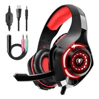 Gaming Headset for PS4 PS5 One Switch PC with Noise Canceling Mic, Deep Bass Stereo Sound Red