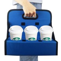 6-Cup Holder with Handle for Cup Caddy Portable Drink Carrier or Cans Reusable, Folds Flat, Carry Coffee, Hot and Cold Beverages (Blue-Cup Not Included)