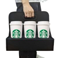 6-Cup Holder with Handle for Cup Caddy Portable Drink Carrier or Cans Reusable, Folds Flat, Carry Coffee, Hot and Cold Beverages (Black-Cup Not Included)