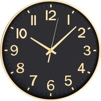 Black Wall Clocks Battery Operated,12 inch Silent Non Ticking Modern Clock for Wall,3D Numbers Wall Clock for Kitchen Bedroom Living Room Office Classroom Decor (Black-Gold)