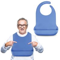 Adjustable Silicone Bib,Washable Bib for Men & Women,Waterproof Bib for Elderly with Crumb Catcher (Blue)