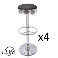 iLife 4 x PU Leather Bar Stool Kitchen Furniture Chairs 7009 Black